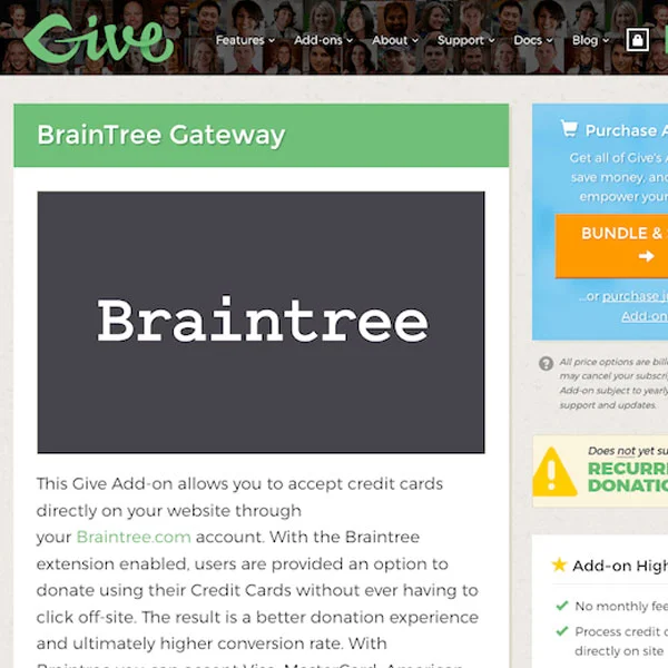 Give Braintree Gateway Addon